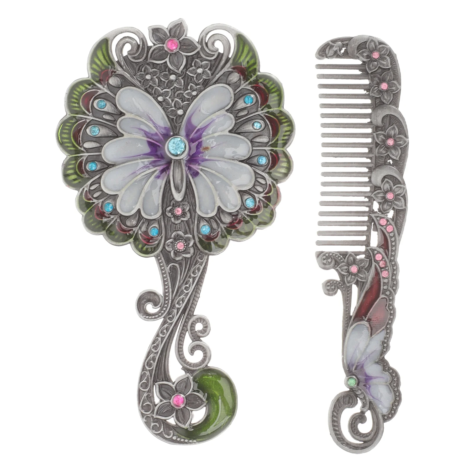 

Makeup Mirror Decorative Small Vintage Compact Handheld Handle Women Metal Woman
