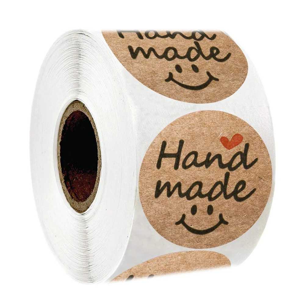 

Kraft Paper 1inch Handmade With Love Stickers for Package Festival Birthday Party Gift Decorations Labels Thank you Stickers