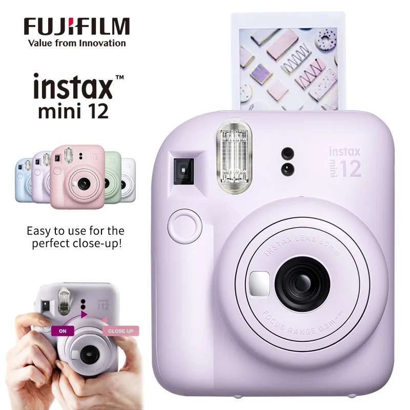 Фото Фотоаппарат моментальной печати Fujifilm Instax Mini 12 с автоэкспозицией, режимом крупного плана, коррекцией параллакса, пастельными оттенками, подарок №1