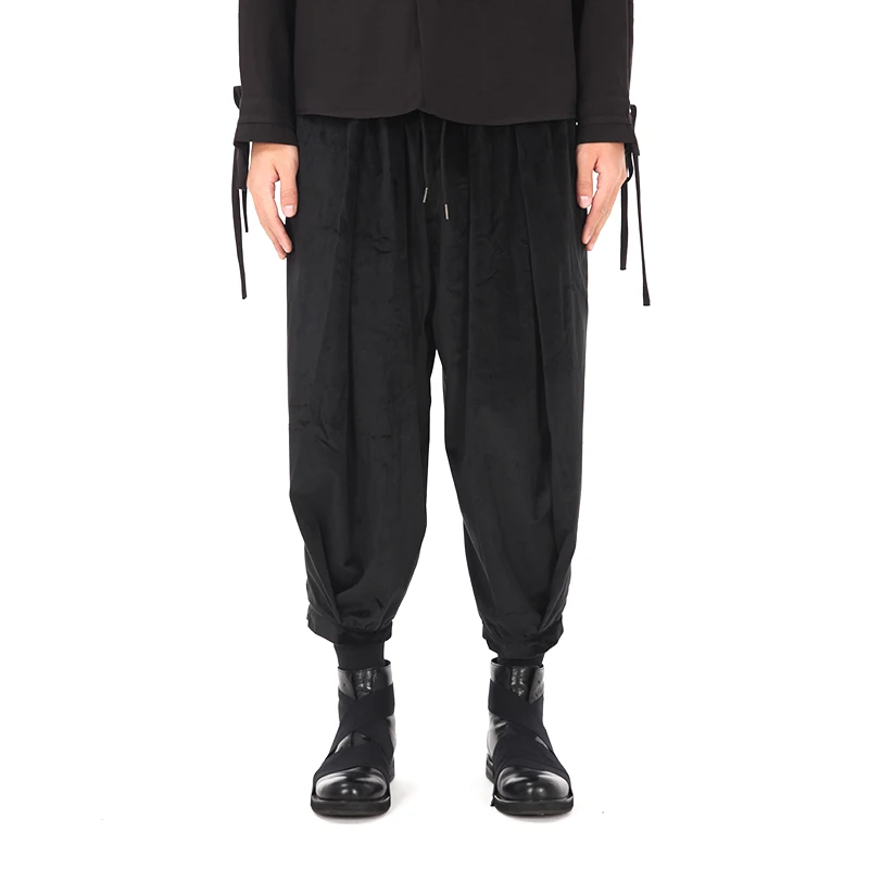 

Black Velvet Casual Ankle Length Pants Men Women Japan Fashion Streetwear Loose Harem Pants Couple Hip Hop Trousers