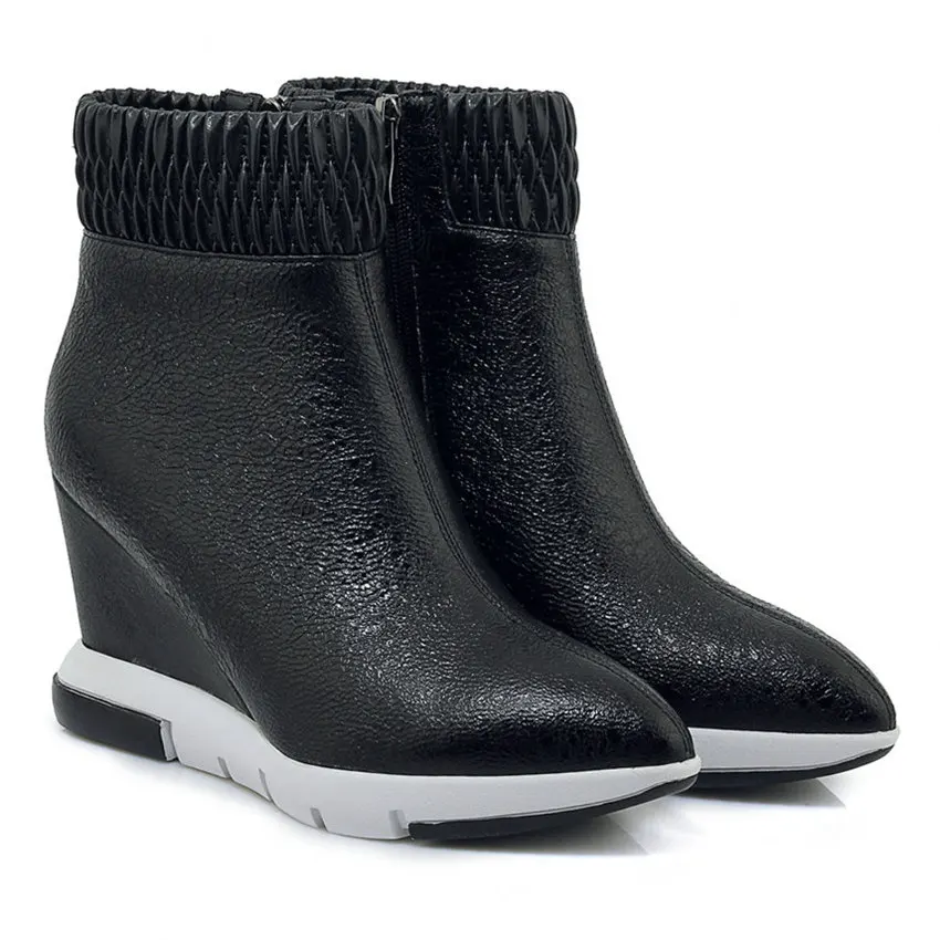 

Winter Fashion Sneakers Women Cow Leather Wedges High Heel Ankle Boots Female High Top Pointed Toe Platform Pumps Casual Shoes