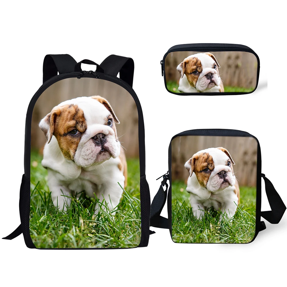 

Harajuku Novelty Cute Animal Bulldogs 3pcs/Set Backpack 3D Print School Student Bookbag Laptop Daypack Shoulder Bag Pencil Case