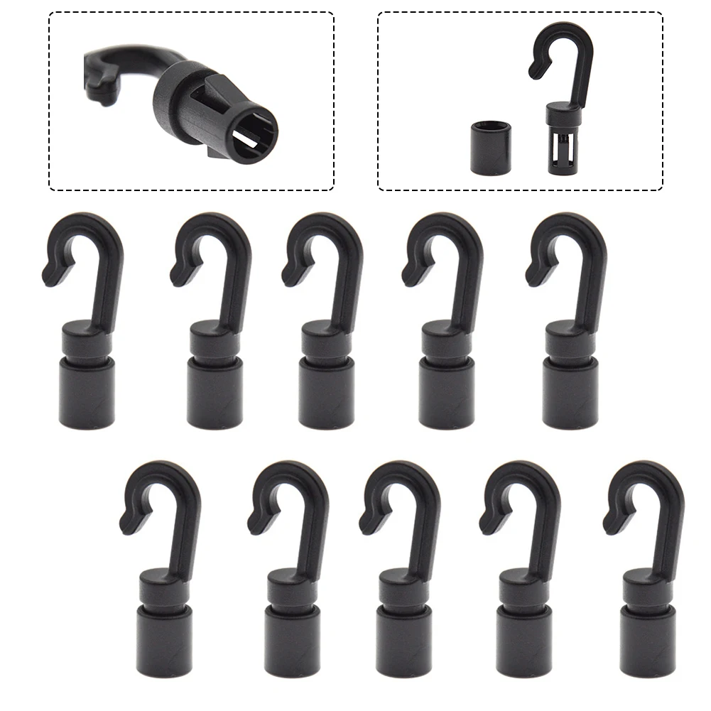 

10Pcs Kayak Canoe Safe Lock Bungee Shock Cord Hooks Plastic Cord Rope Anti-Corrosion Hook Cord End Hook POM Plastic High Quality