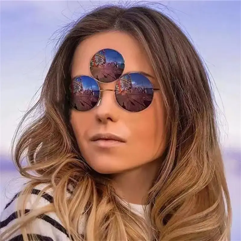 

New 2022 Sunglasses Third Lenses 3 Eyes Round Metal Vintage Sun Glasses For Women Men Fashion Eyewear Shades UV400
