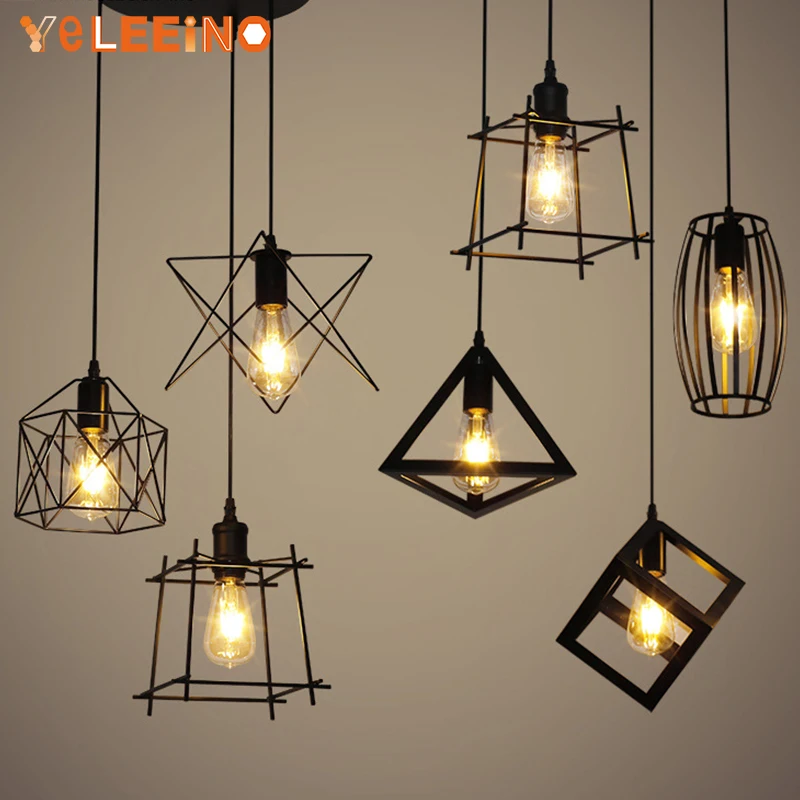 

Modern Nordic Pendant Lights Black Iron Retro Loft Cage Pyramid Pendant Lamp American Industrial Metal Hanging Lamps ZDD0011