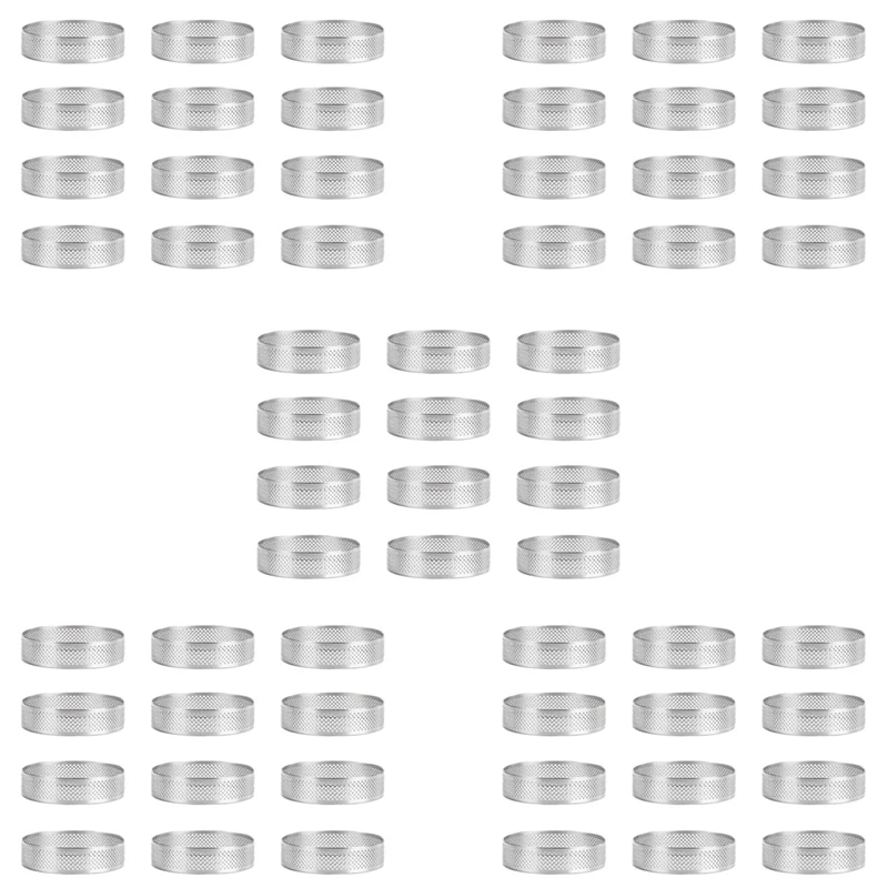 

60 Pack Stainless Steel Tart Rings,Perforated Cake Mousse Ring,Cake Ring Mold,Round Cake Baking Tools 6Cm