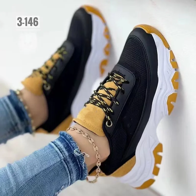 Platform Sneakers 2023 New Fashion Plus Size Casual Sports Shoes Women Lace-up Mesh Breathable Women's Vulcanized Shoes