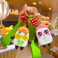 cartoon mahjong keychain female cute fun trend exquisite glue doll key chain couple leather bag pendant leather rope wholesale