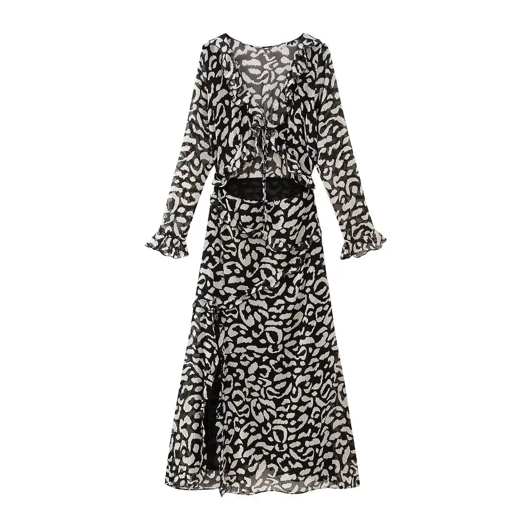 

Женское платье с оборками на манжетах, шикарное и модное платье в стиле ретро с ламинированным украшением и V-образным вырезом, 2023