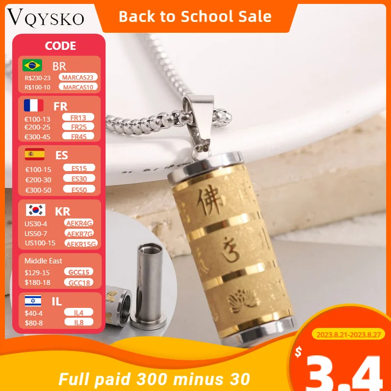 VQYSKO Om Mani Padme Hum Pendant Prayer Wheel Mens And Women's Pendant Necklace Tibetan Ethnic Style Jewelry