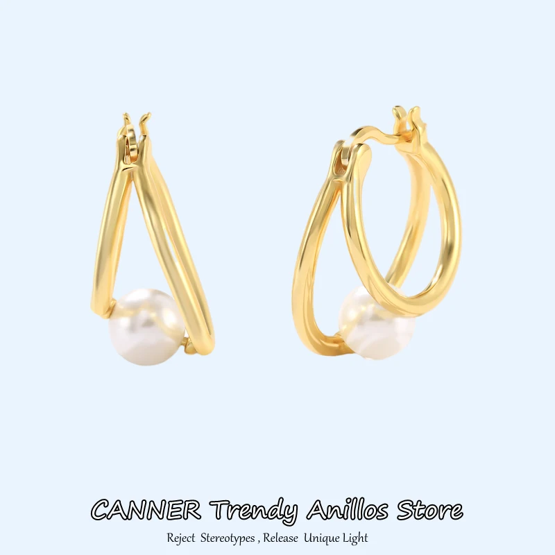 

Canner 925 Sterling Silver Double Ear Buckle Pearl Dangle Earring For Women Engagement Wedding Graceful Accessories Earring Gift