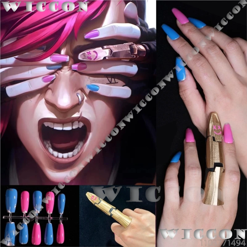 Jinx Arance S2 Аниме Игра LOL League of Legends Порошок Косплей Опора Синий Розовый Ногти