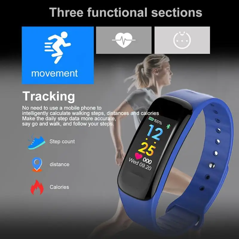 

2022 C1plus Smart Bracelet Color Sports Bracelet Pedometer Heart Rate Blood Pressure Call Message Reminder Smartwatch