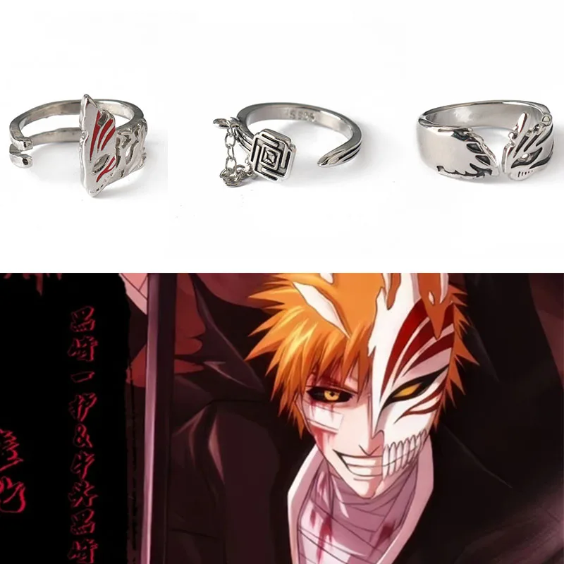 

Anime BLEACH Kurosaki Ichigo Rings Cosplay Props Jewelry Accessory Unisex Couple Lover Ring Adjustable Gift