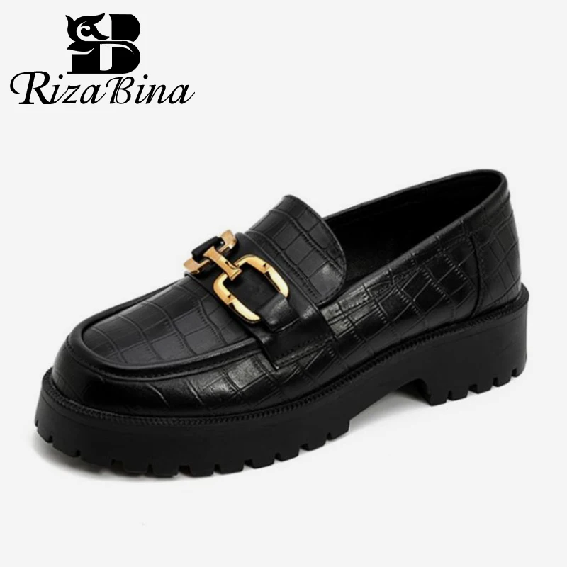 

RIZABINA Women Pumps Real Leather Chain Ins Fashion High Heels Shoes Woman Fashion Platform Office Lady Footwear Size 35-39