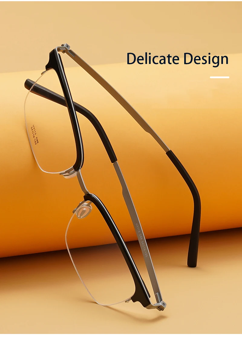Деловые очки в полуоправе стиле ретро Ultem Temple элегантные из чистого титана Tr90