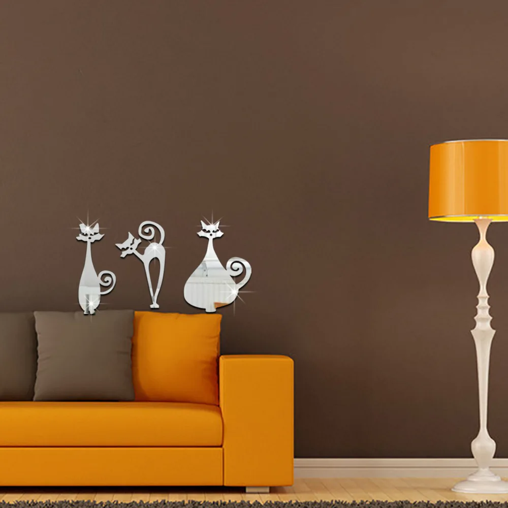 

3pcs/set Cats 3D Acrylic Mirror Wall Stickers Porch Waterproof Acrylic DIY Home Self-adhesive Decoration Home Office Decor