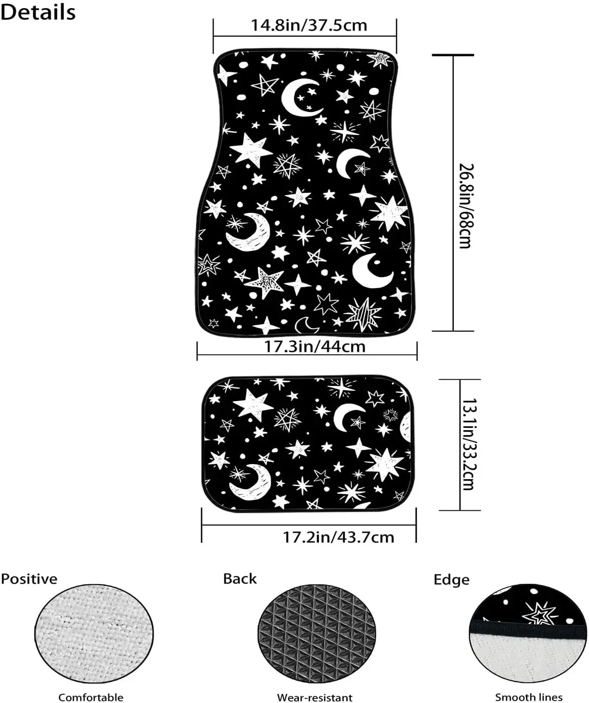 Черный напольный коврик Forchrinse Moon and Star всепогодная защита сверхпрочный полный