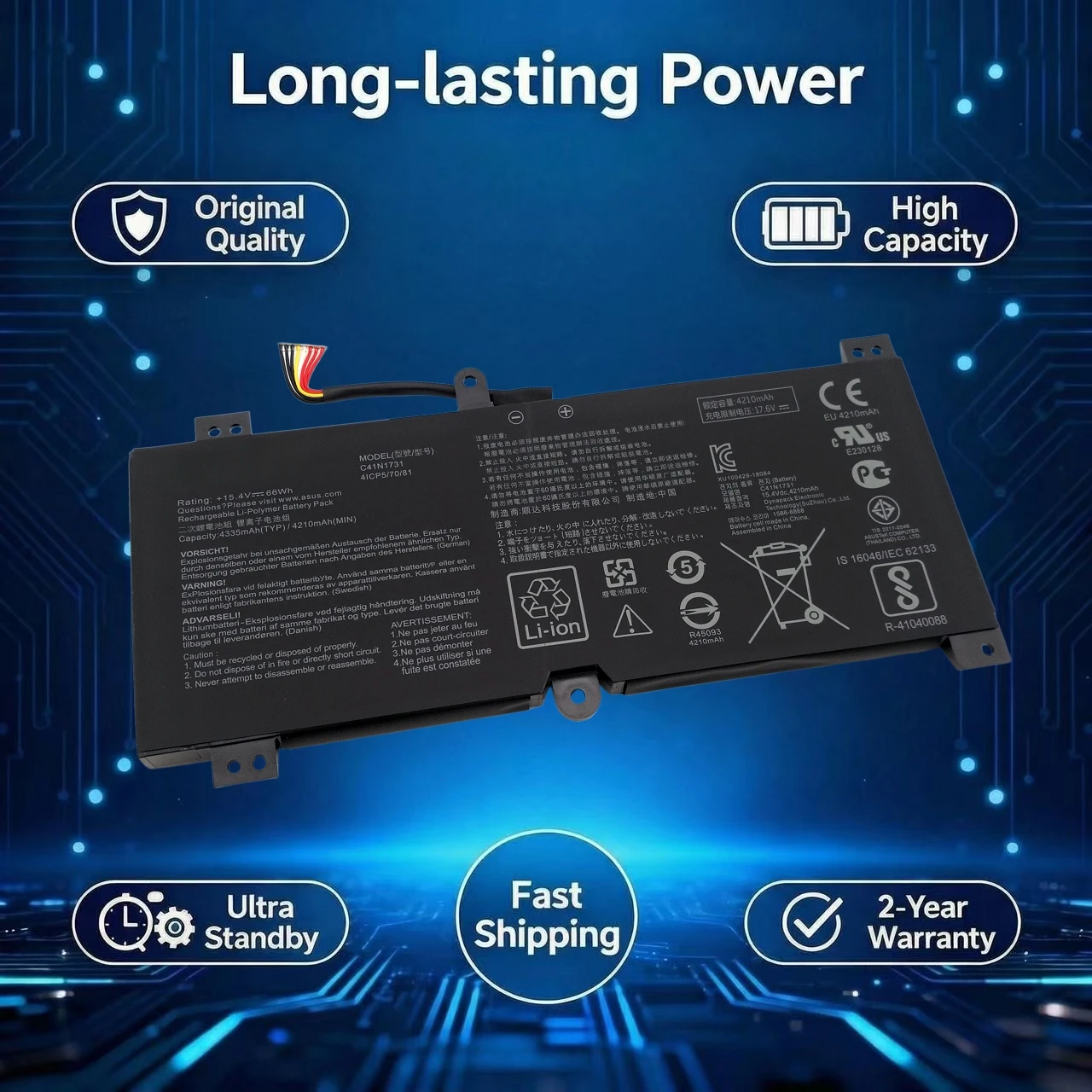 Фото Оригинальный аккумулятор C41N1731 для ноутбуков ASUS ROG Strix Scar/HERO II G712 G732 G731 GL504GW GL504GS GL504GM GL704 GL704GW GL704GV №2