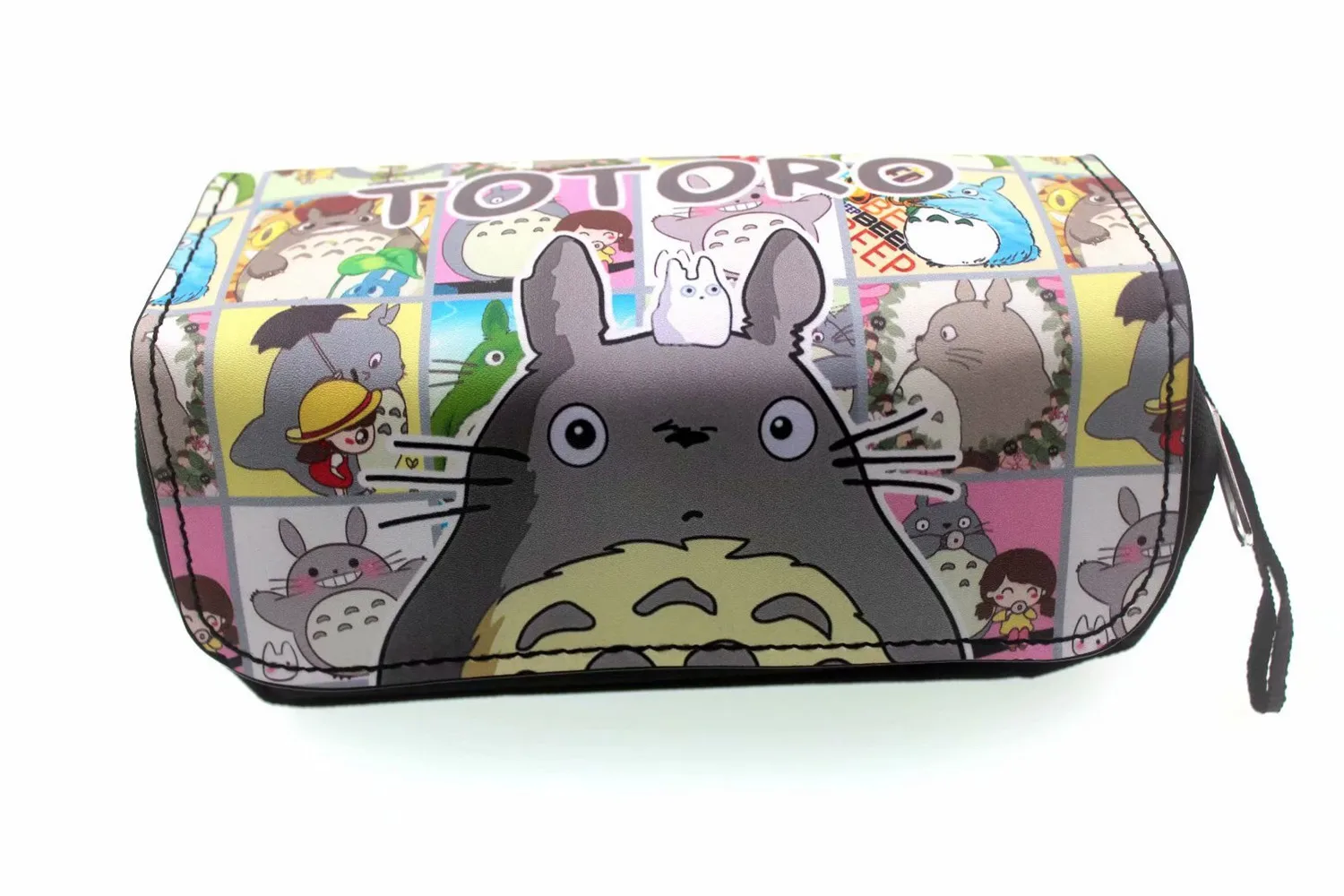 Cartoon Totoro Student Pencil Case PU + Canvas Cosmetic Bag Stationery Pouch Bag Makeup Organizer Bag
