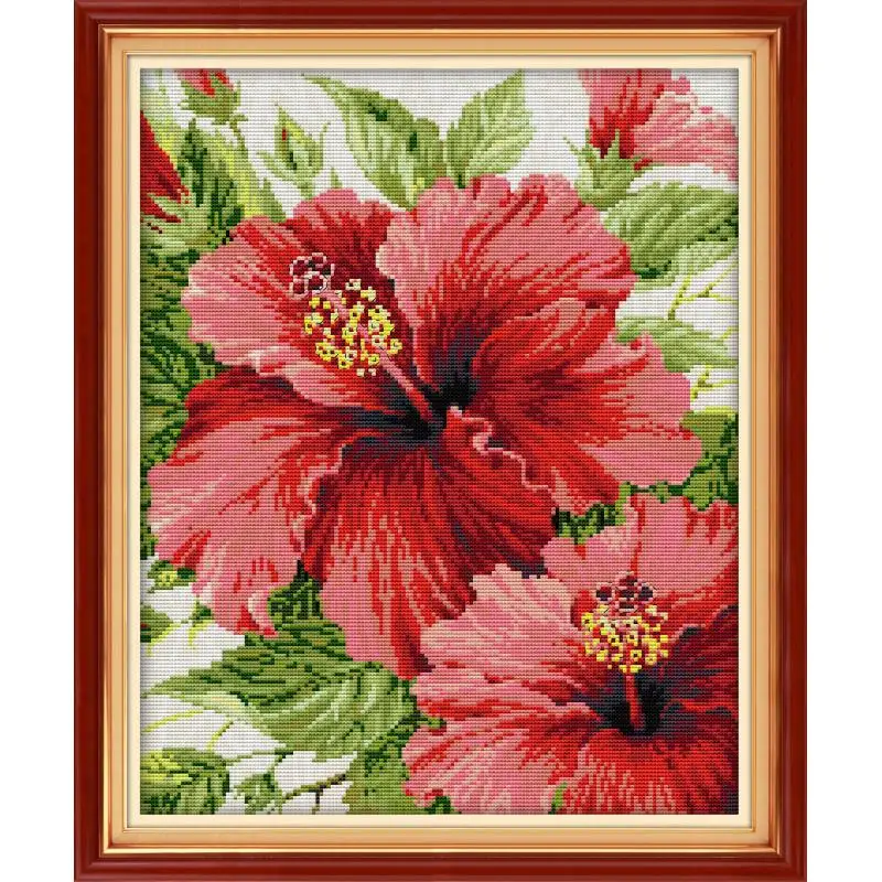 

Red Hibiscus DIY Flower Pattern Joy Sunday Cross Stitch Set 14CT 11CT Count Stamped Fabric Embroidery Hand Needlework Home Decor