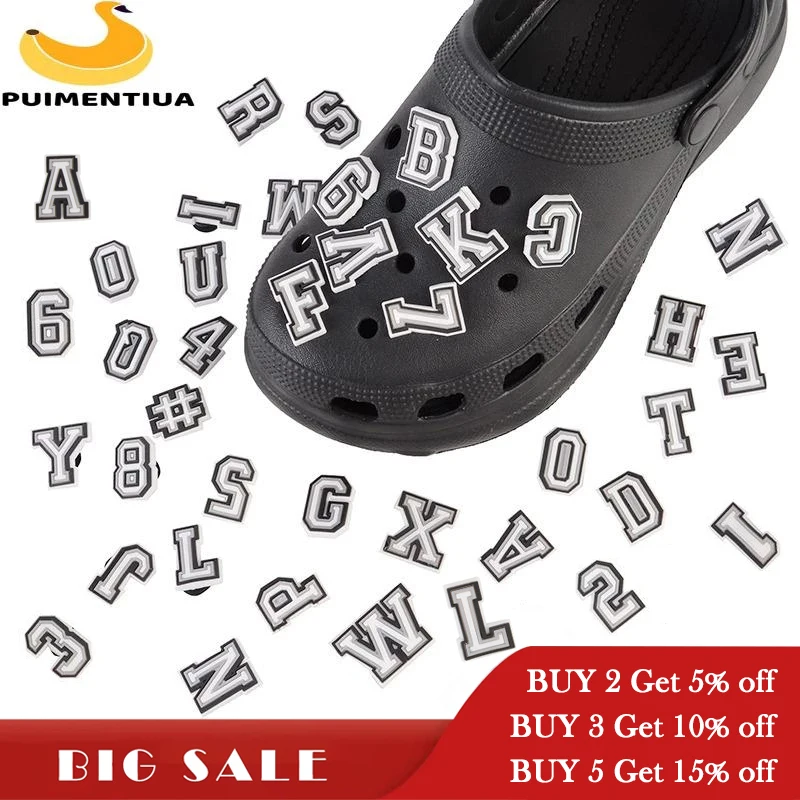 Фото 1PCS Black White Alphabet Crocs Charms Shoes Accessories Jeans for Jibz DIY Buckles Wristband Hole Slipper Decor 1PCS Black White Alphabet Crocs Charms Shoes Accessories Jeans for Jibz DIY Buckles Wristband Hole Slipper Decor