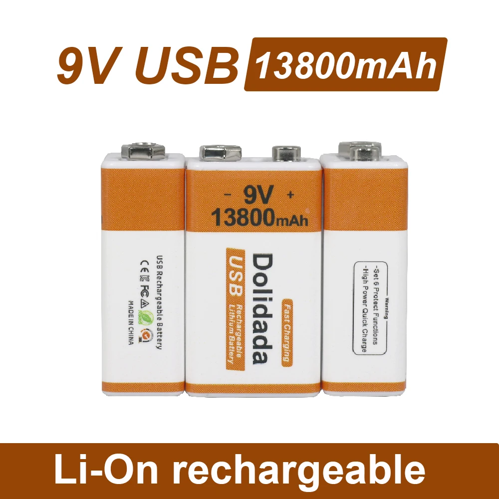 

Free Shipping 2023 Best-selling 9V13800mAh+USB Fast Charging Line LI-ION Rechargeable Battery For Multimeter Microphone Toy