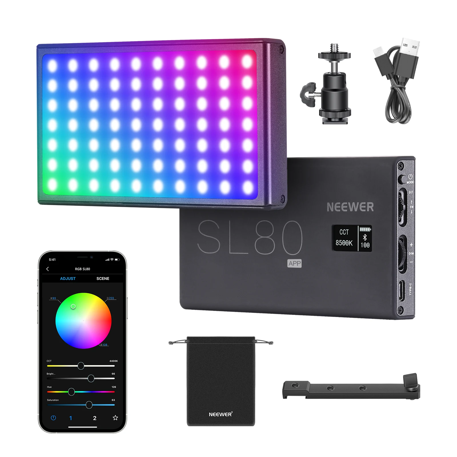 

Neewer SL80-APP Pocket RGB Video Light With App Control, Rechargeable Battery, LED Video Light For YouTube, Vlog And Photography
