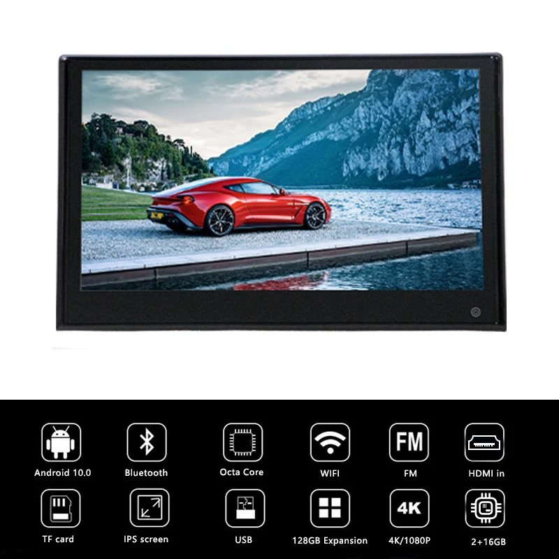 $189.85 4K Android 10 Car Headrest Monitor Touch Screen 1080P 12/13 Inch 2+16GB Automobile Rear Seat Video Player WIFI HDMI Mirror Link
