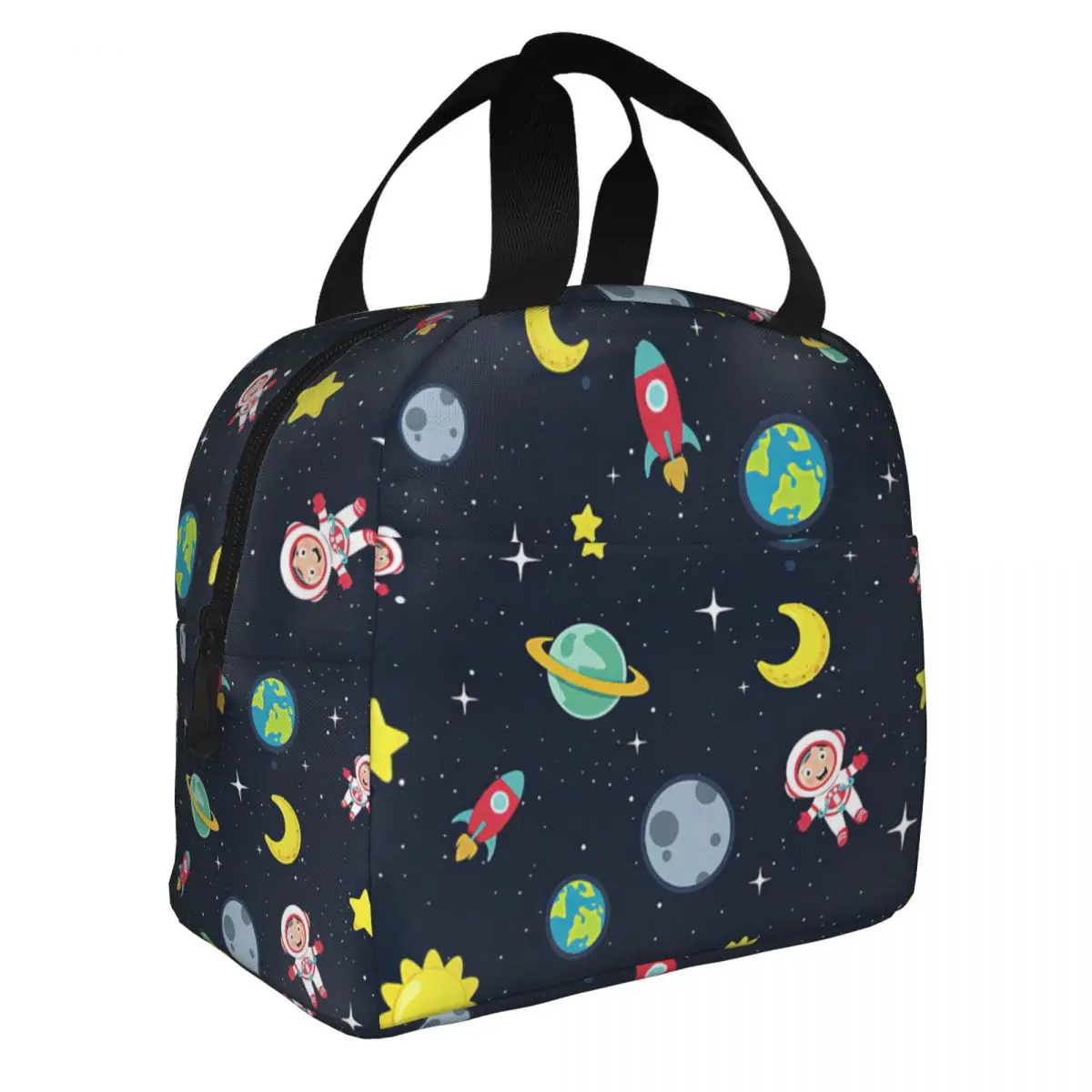 Starry Sky, Earth, Astronaut Lunch Bento Bags Portable Aluminum Foil thickened Thermal Cloth Lunch Bag for Women Men Boy