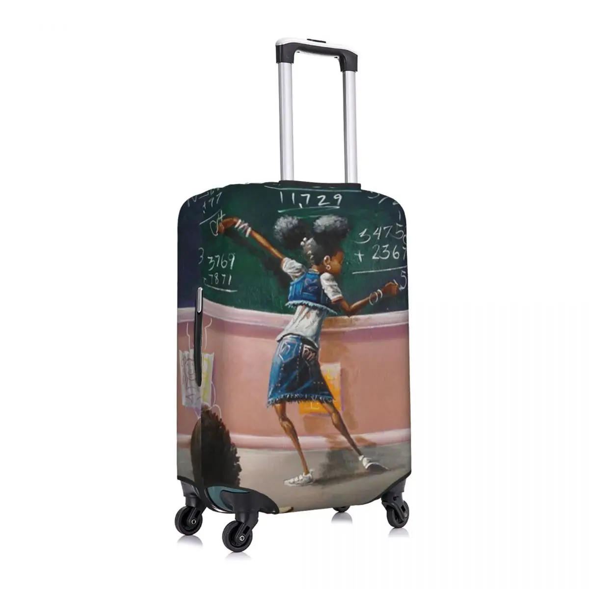 

African Girl Solve Math Problem Luggage Cover Spandex Suitcase Protector Fits 19-21 Inch