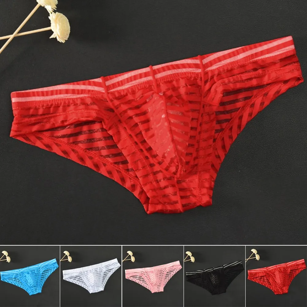 

Men Underwear Transparent Net Mesh Bikini Briefs Breathable Underwear Bulge Underpants Fashion Low Waist Brief Sexy Lingerie New