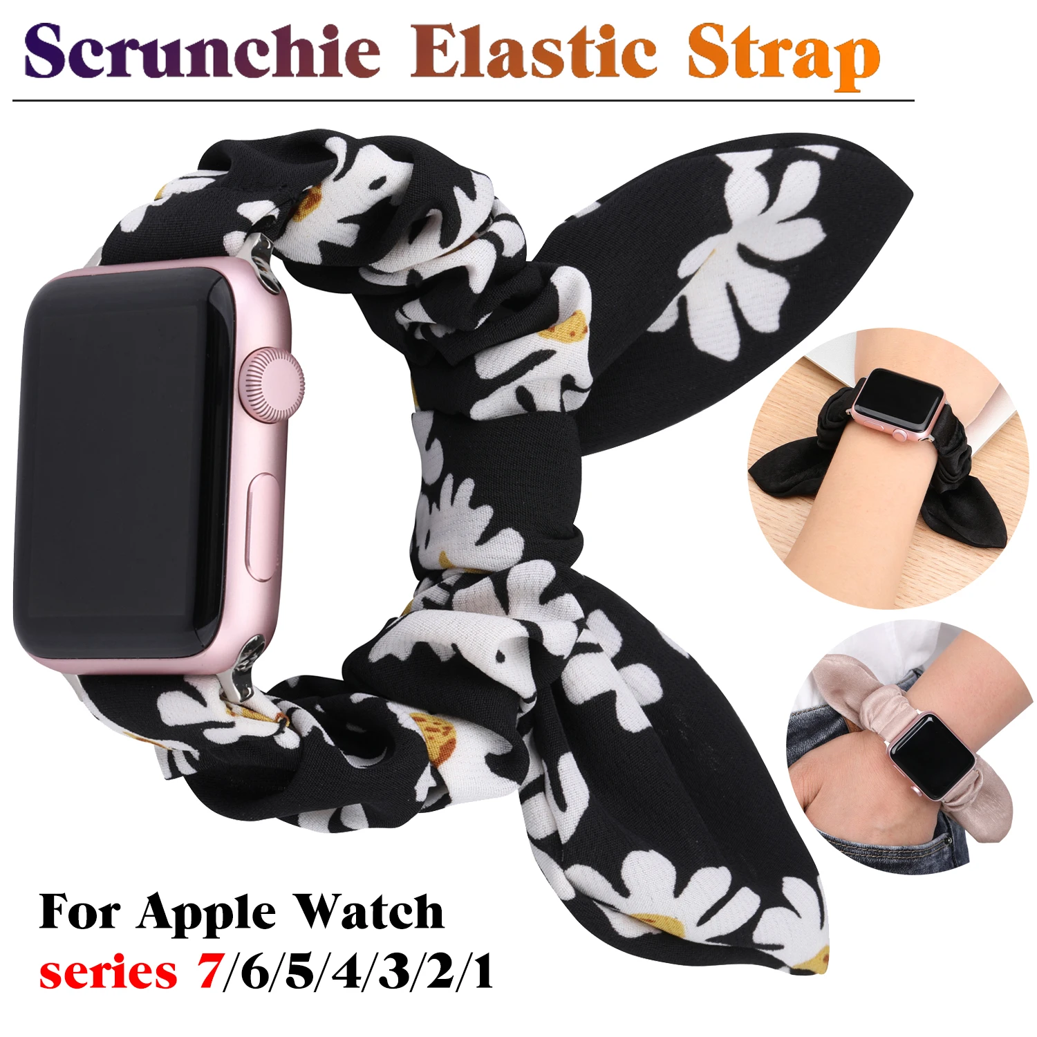 

Scrunchie Bracelet for Apple Watch Band 40mm 44mm 41mm Flower Bow Tie Elastic Strap for IWatch Series 7 Se 6 5 4 3 Women Fashion