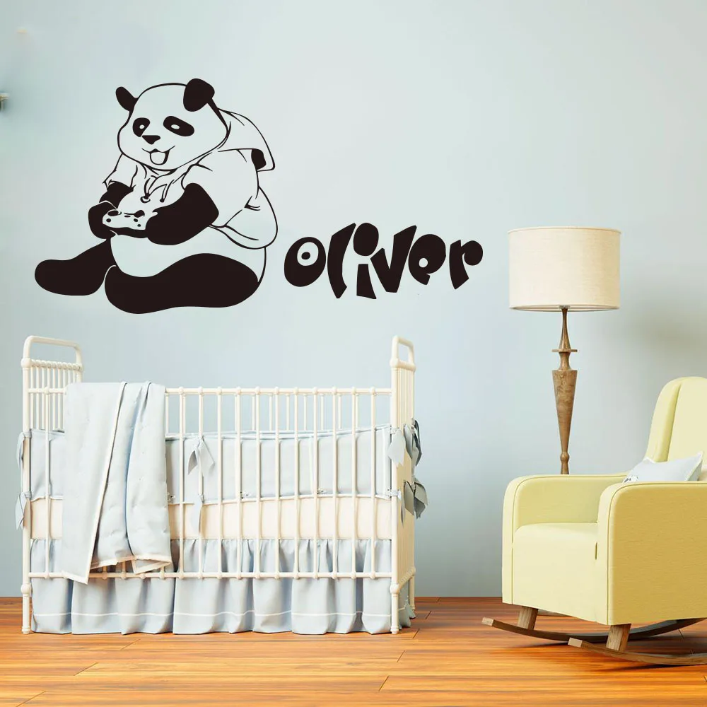 

Custom Name Panda Video Game Wall Sticker Playroom Kids Room Gaming Zone Xbox Ps Controller Joystick Wall Decal Vinyl Decor