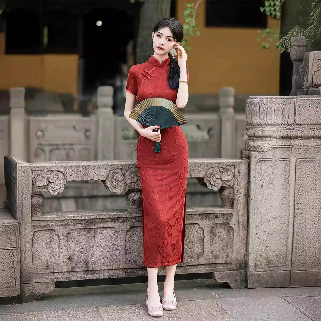 Красный Cheongsam 2024 весна/лето новое свадебное платье Qipao обручальное китайское