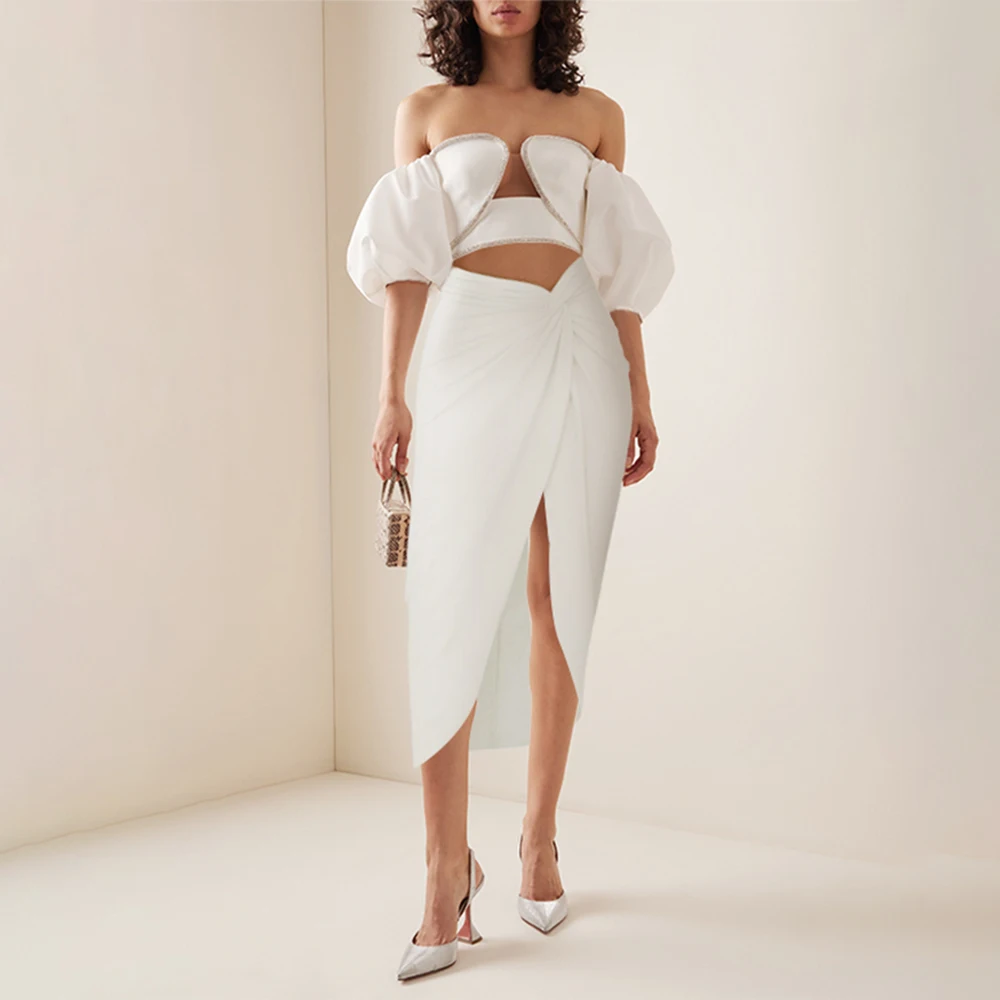 

Strapless White Bikini Swimsuit 2023 Women's Summer Solid Color Elegant Two Piece Swimwear Luxury Bathing Suit Beachwear