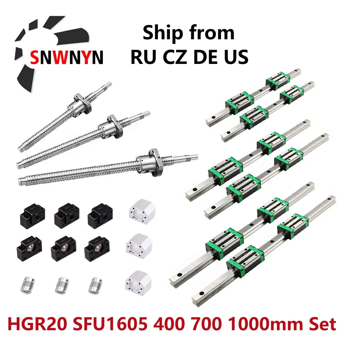 

Kit CNC:2 HGR20 Linear Rail 4 Block + SFU1605 Ballscrew 400 700 1000mm With BKBF12 End Support & Nut Housing & Coupling