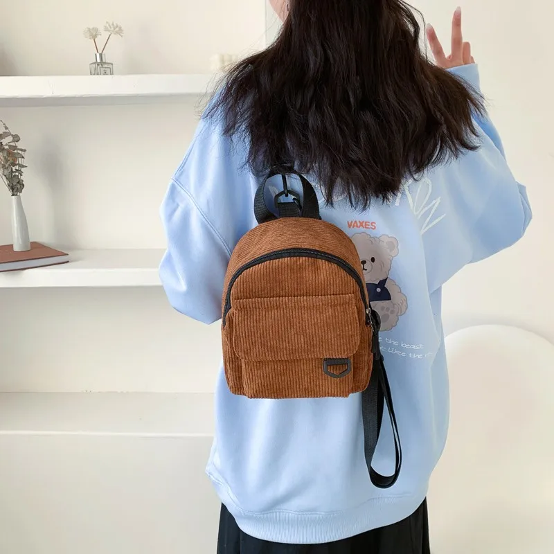 

Модный женский мини-рюкзак, однотонный вельветовый маленький рюкзак, Простой повседневный школьный ранец для студентов, дорожный рюкзак 2023