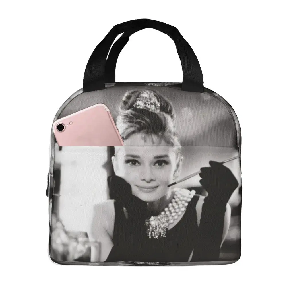 

Cute Audrey Hepburn Insulated Lunch Bag for Women Men Portable Thermal Cooler Insulated Lunch Box Picnic Travel Food Tote Bags