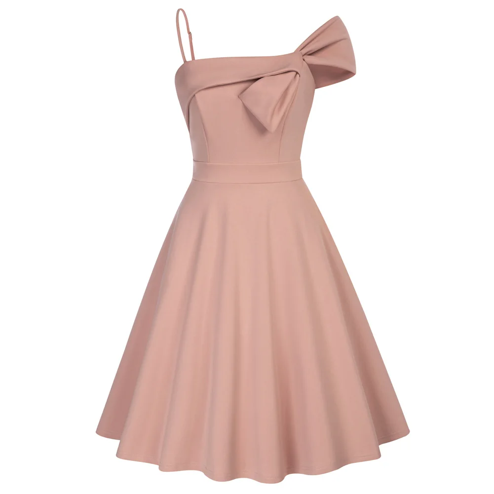 

Jasambac Women Asymmetric Neck Party Dress Design Bow Flared A-Line Mini Dress Elegant Lady Sexy Evening Party Dresses A20