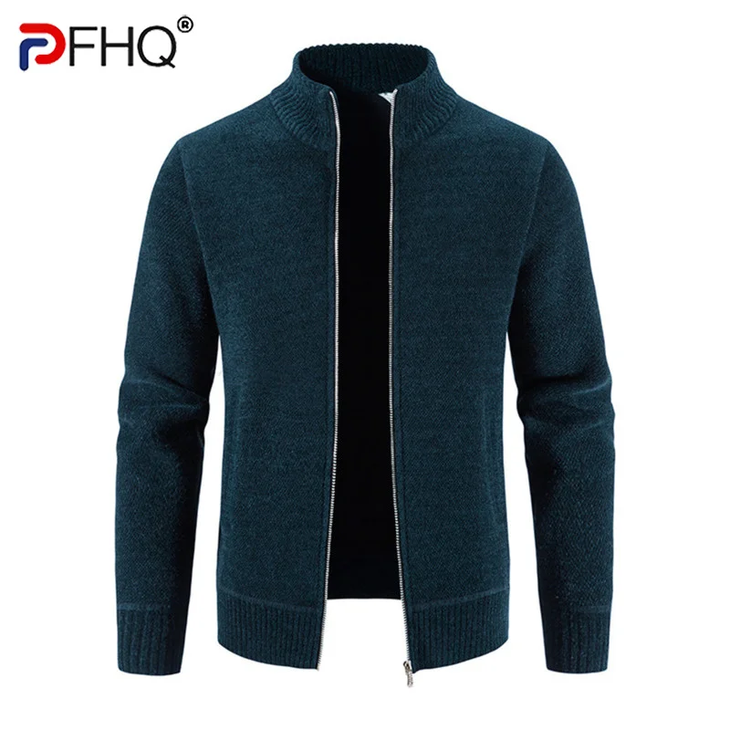 

PFHQ 2023 Autumn Winter New Cardigan Sweater Jacket Men's Loose Thickened Designer Knit Fashion Casual Stand Collar Coat 21Q2414
