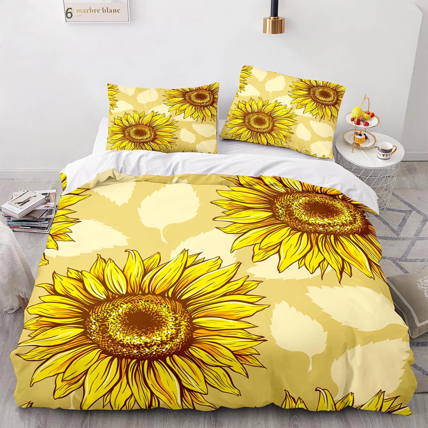 

Sunflower Duvet Cover Set King/Queen Size 3D Printed Nature Bedding Set Print Decor Botanical Plants Yellow Comforter Cover