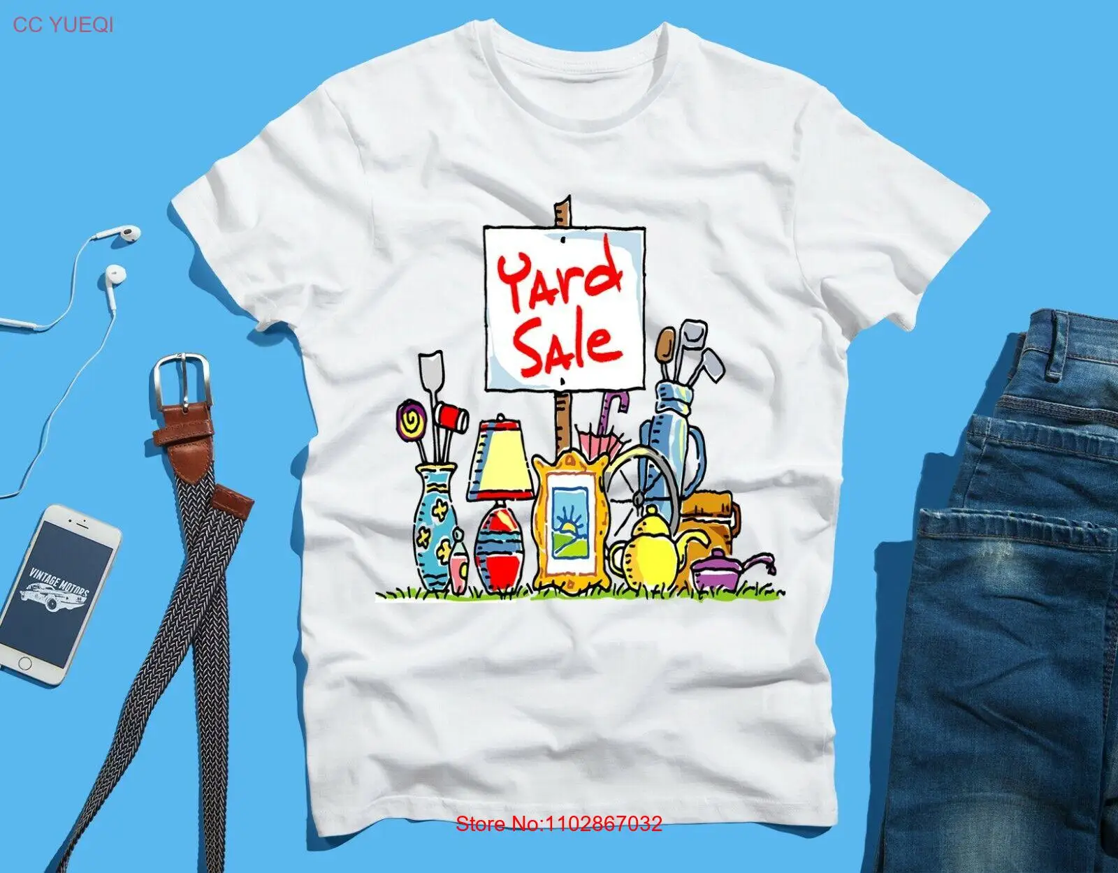 Забавная новинка футболка с изображением блошиного магазина во дворе