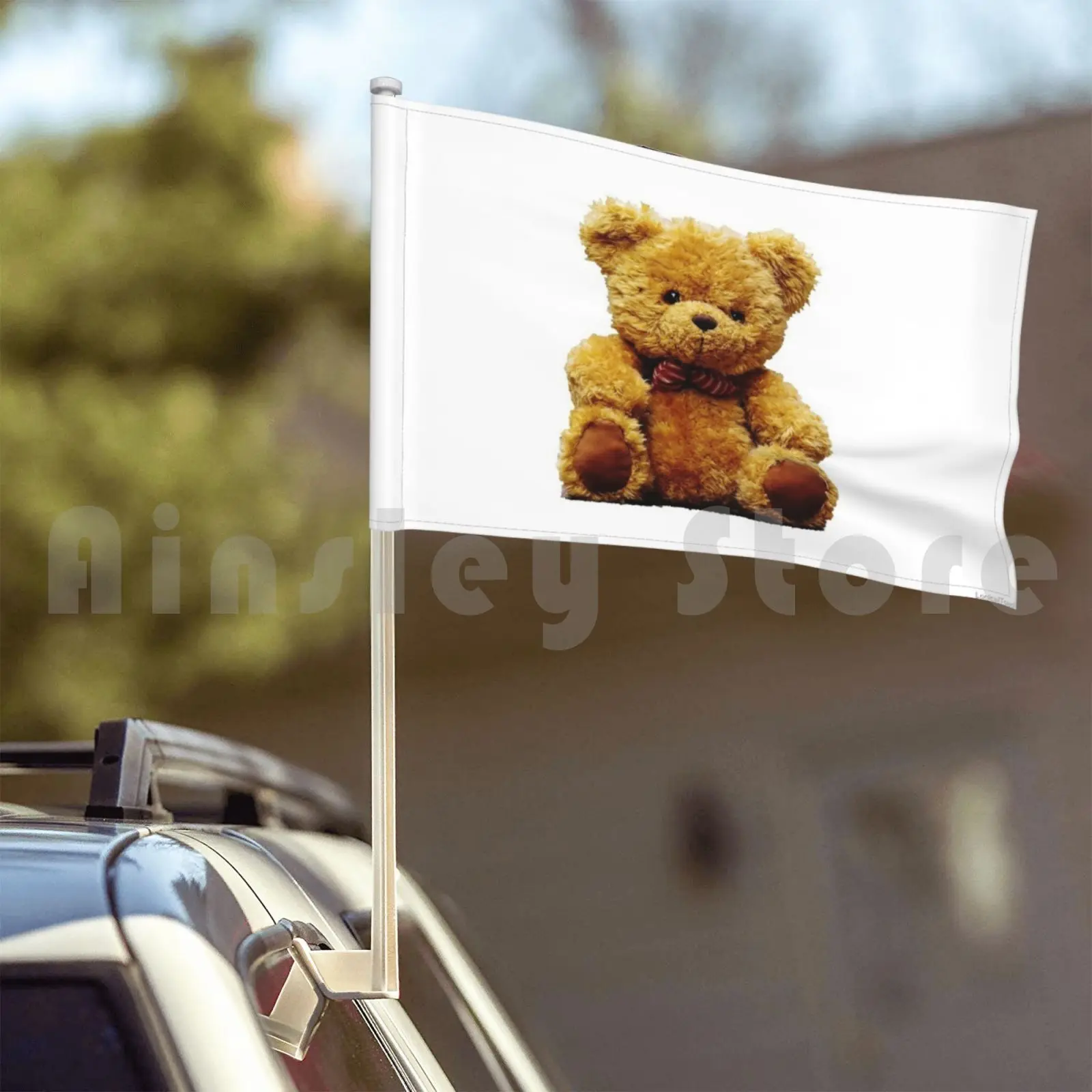 Плюшевый медведь флаг автомобиля фотография игрушка милое мягкое коричневое