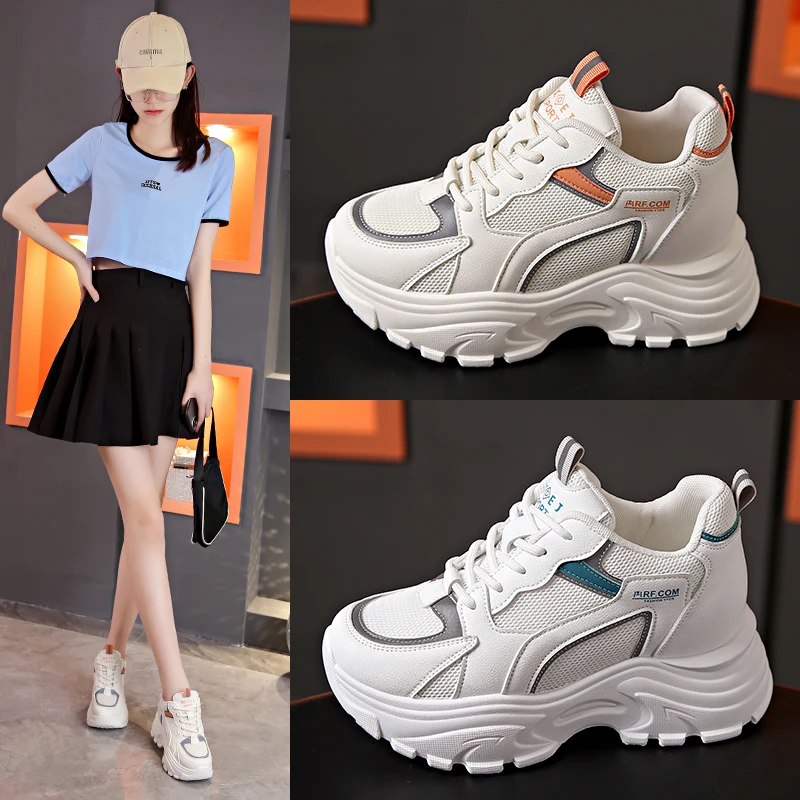 

2023 Summer Mesh Vulcanized Shoes Women's Breathable Sports Shoes Hollow White Tennis Women's Round Head Spring Fashion Lace Up