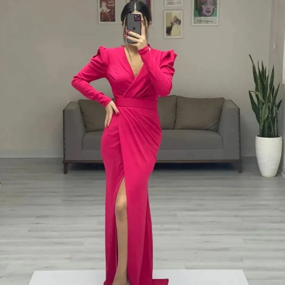 

Serendipity Floor-Length Trumpet Formal Occasion Elegant V-Neck High Split Evening Dress Cocktail Prom Gown For Charm Women 2023