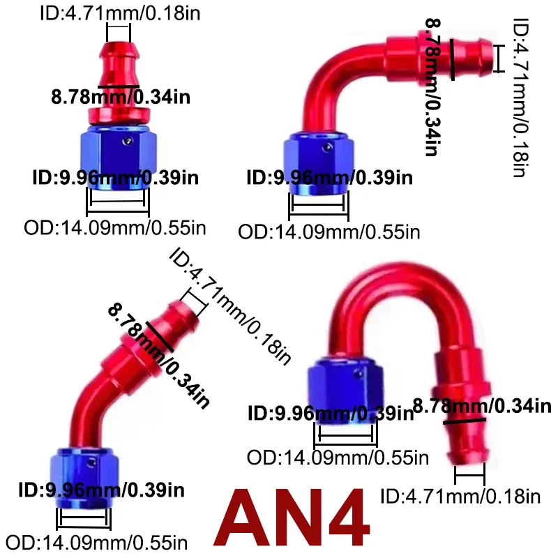 Фото 2X AN4 AN6 AN8 AN10 AN12 Наконечники для шлангов с быстрым подключением, фитинги для топливных и масляных шлангов, угловые соединители 0, 45, 90, 180 градусов, многоразовые адаптеры №3