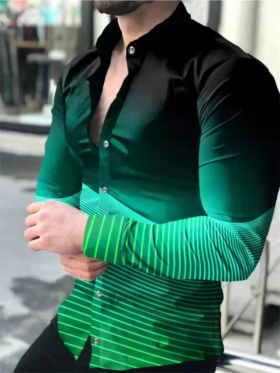 

Spring 2022 Men's Social Shirts Lapel Button-Up Shirts 3D Printed Casual Long Sleeve Men's Big Brand Cardigan Shirts