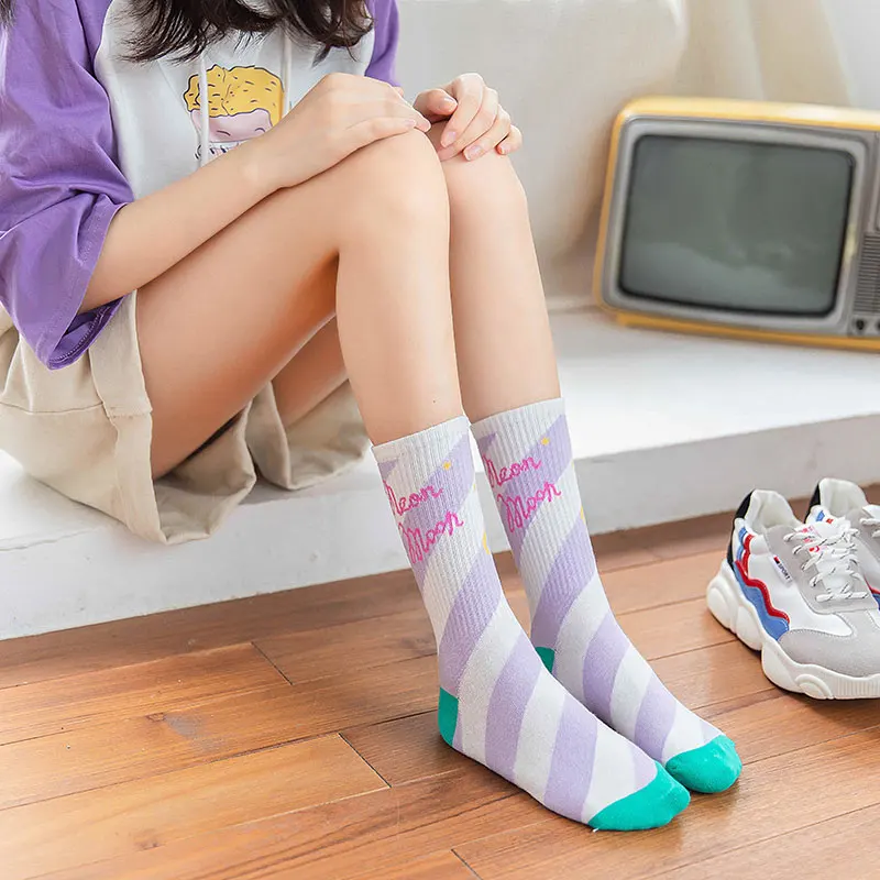 3 Pairs/Box Cute Banana Moon Stockings Cotton Harajuku White College Style Soft Cartoon Gifts Pack Funny Long Men Women Socks