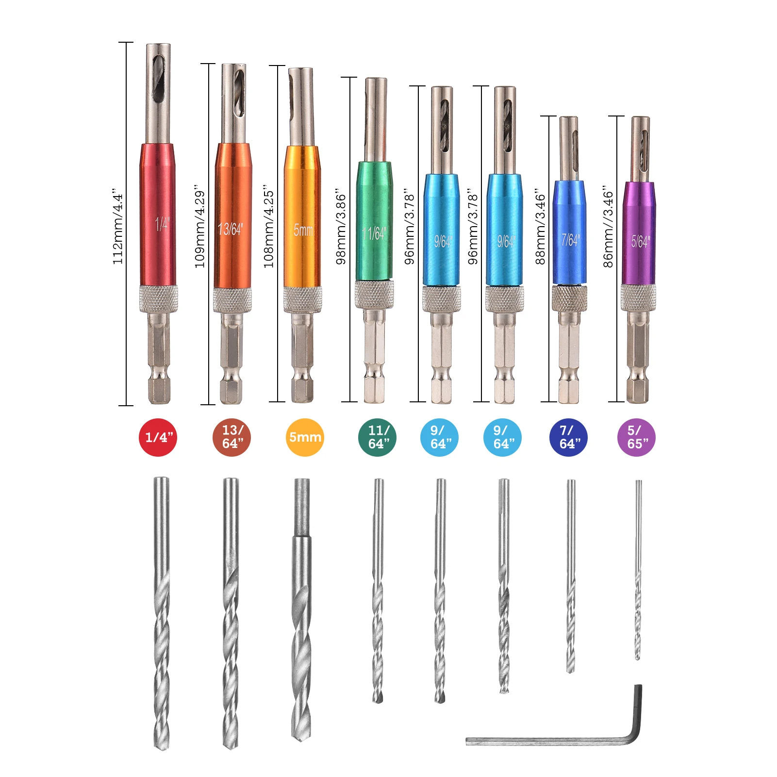

17PCs Self Centering Drill Bit Set Hex Shank Self Center Hinge Drill Bits Tool for Woodworking Window Door Hinge with 1 Hex Key